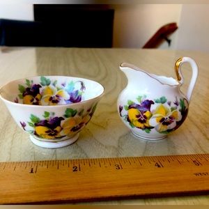 Vintage pansy flower china cream and sugar set
